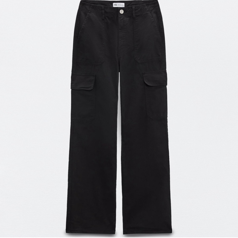 Zara Straight Leg Cargo Pants | Color: Black